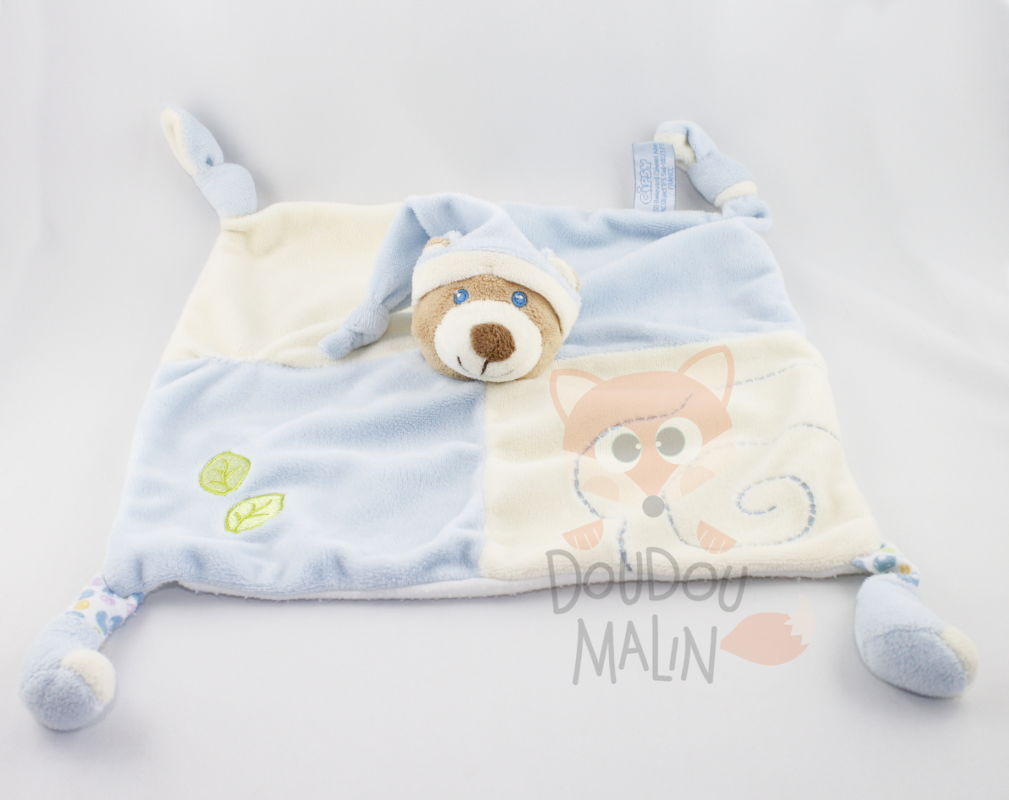  baby comforter bear blue beige leaf 